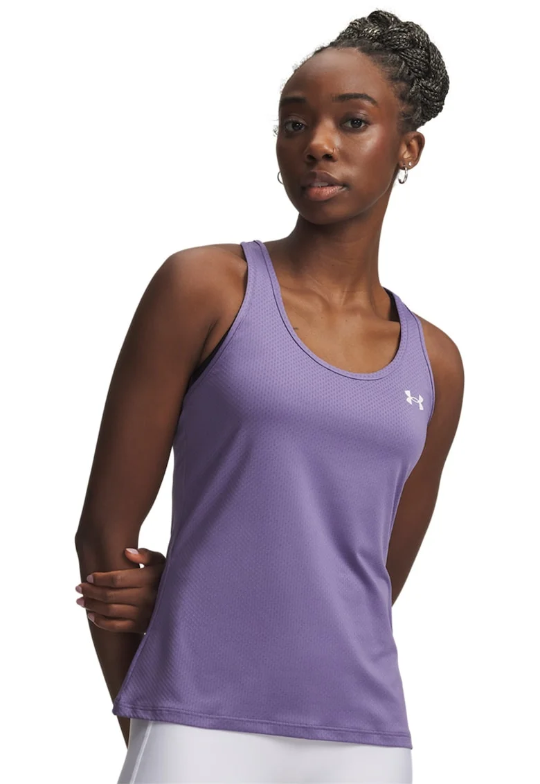 Top slim-fit din plasa cu decupaj pe partea din spate pentru fitness Tech, Violet deschis