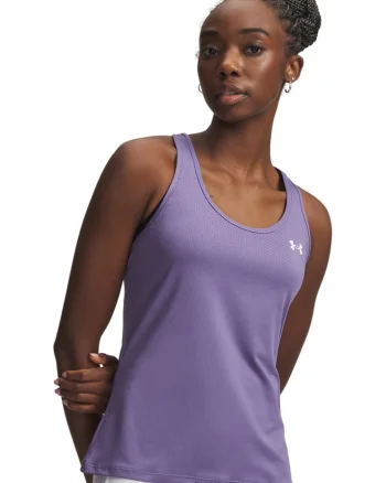 Top slim-fit din plasa cu decupaj pe partea din spate pentru fitness Tech, Violet deschis