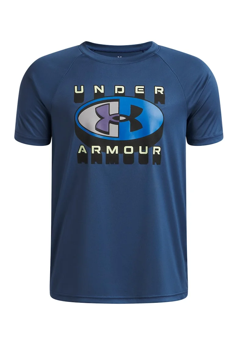 Tricou lejer cu imprimeu logo pe piept pentru fitness Tech, Albastru neon/Albastru gentian