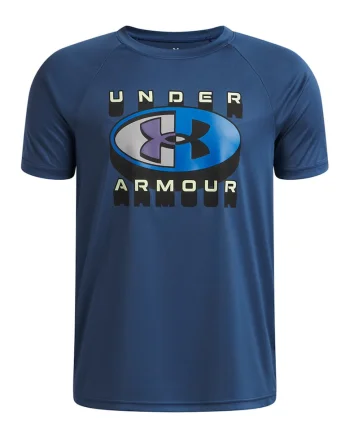 Tricou lejer cu imprimeu logo pe piept pentru fitness Tech, Albastru neon/Albastru gentian