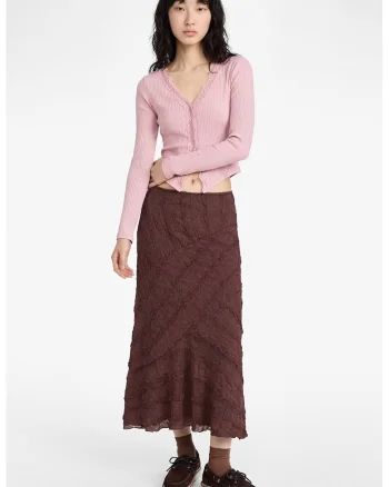 Bluza crop cu decolteu in V, Roz pastel