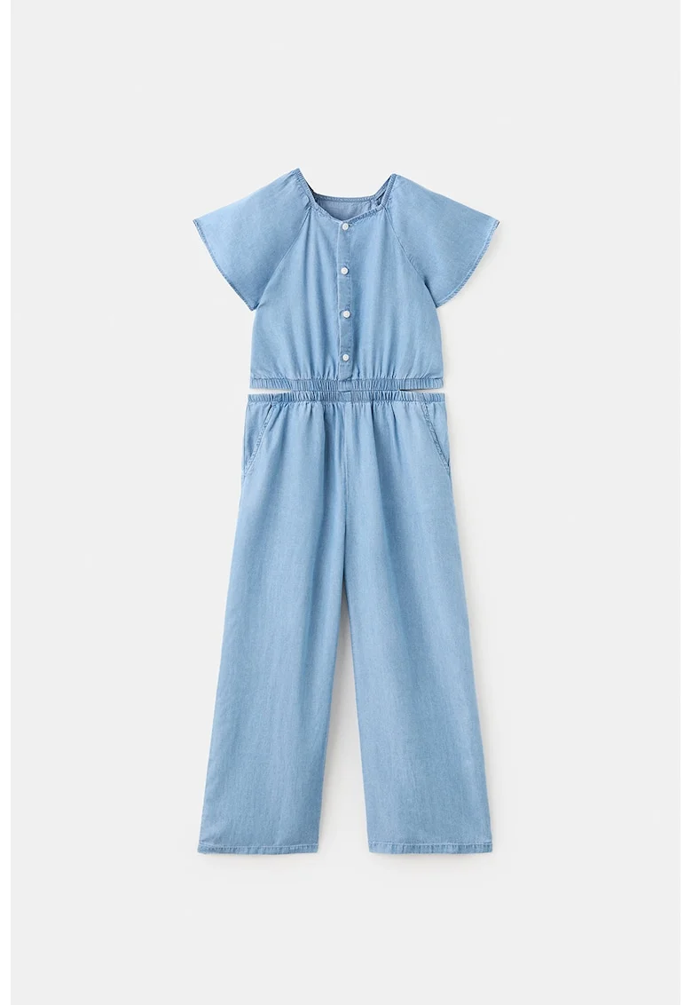 Salopeta din lyocell si denim cu slit lateral, Albastru pastel