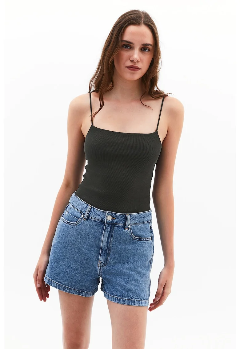 Top slim fit cu bretele inguste, Verde padure