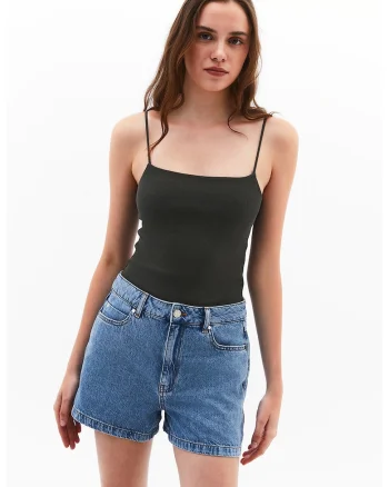 Top slim fit cu bretele inguste, Verde padure