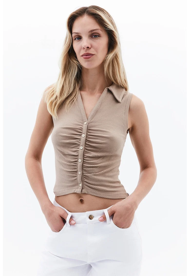 Top crop cu model uni, Maro taupe deschis