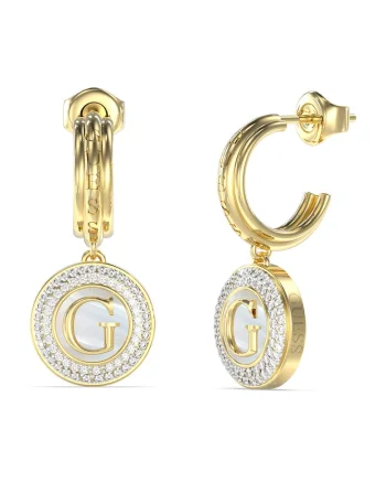 Cercei drop cu talisman logo cu cristale, Auriu