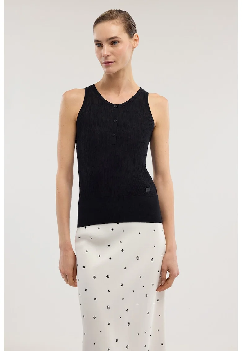 Top cu decolteu rotund, Negru