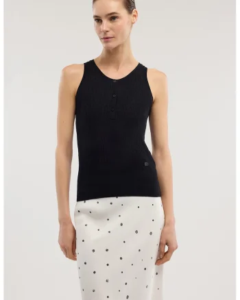 Top cu decolteu rotund, Negru