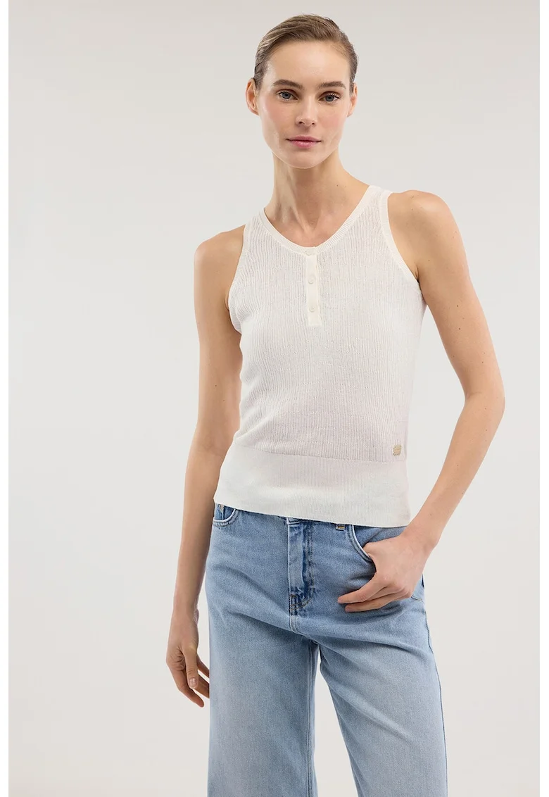 Top cu decolteu rotund, Crem
