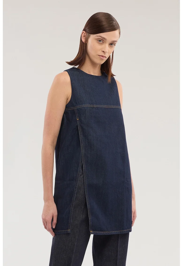 Top din amestec de lyocell si denim cu slit, Albastru inchis