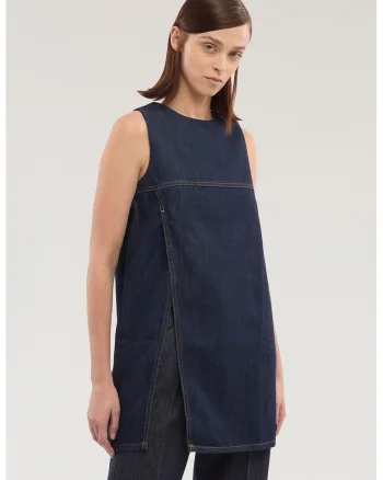 Top din amestec de lyocell si denim cu slit, Albastru inchis
