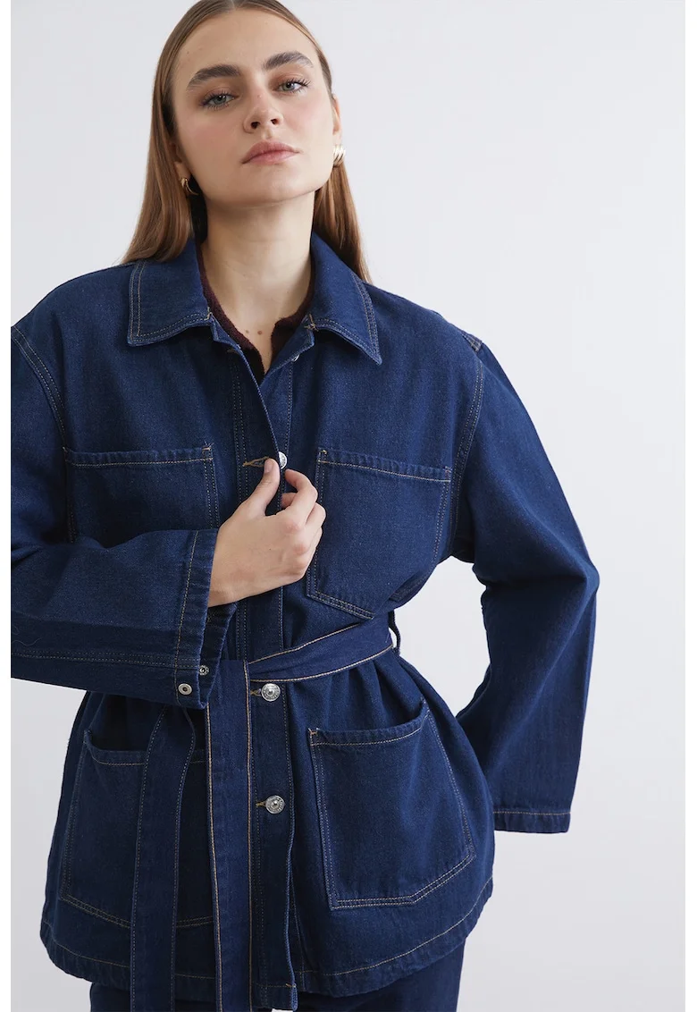 Jacheta din denim si amestec de lyocell cu nasturi