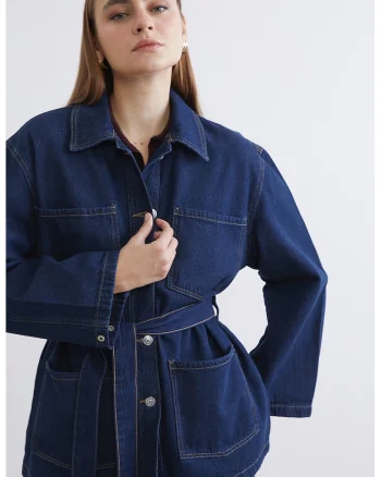 Jacheta din denim si amestec de lyocell cu nasturi