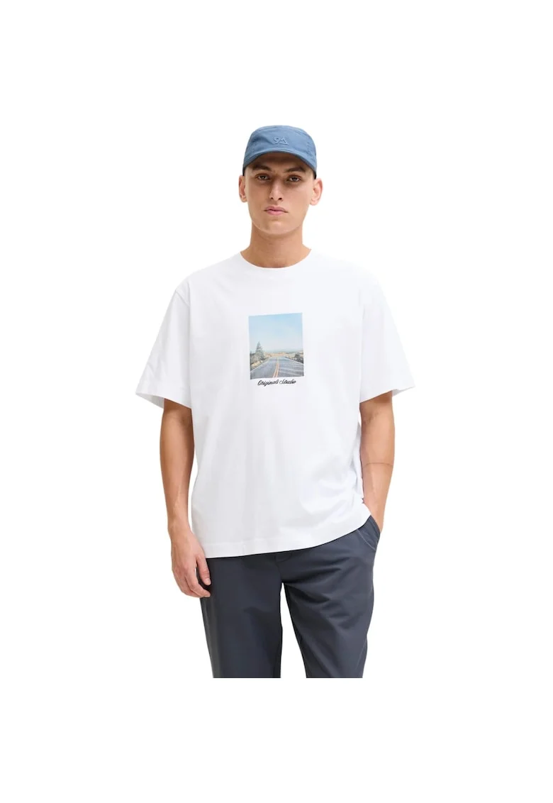 Tricou JACK &JONES Norrebro Photo LN 59877, Alb