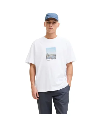 Tricou JACK &JONES Norrebro Photo LN 59877, Alb