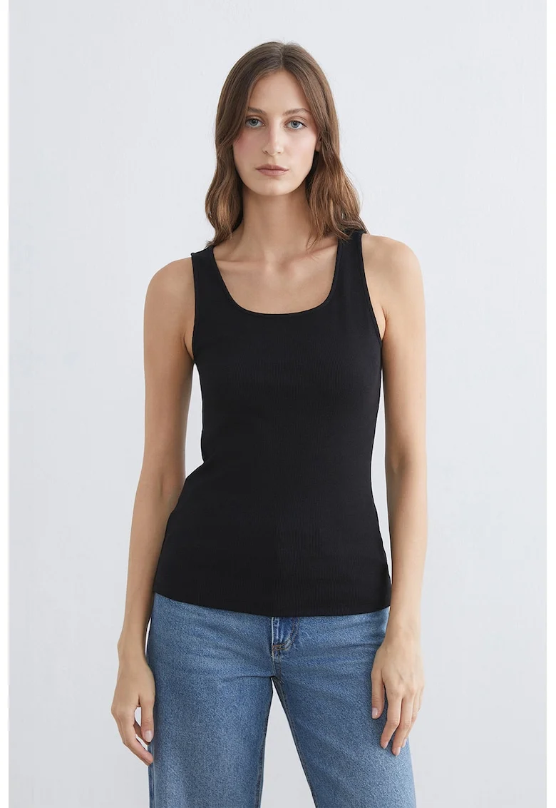 Top slim fit striat, Negru