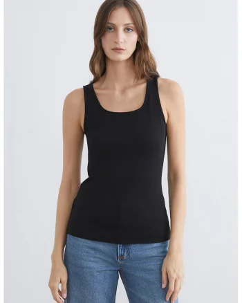 Top slim fit striat, Negru