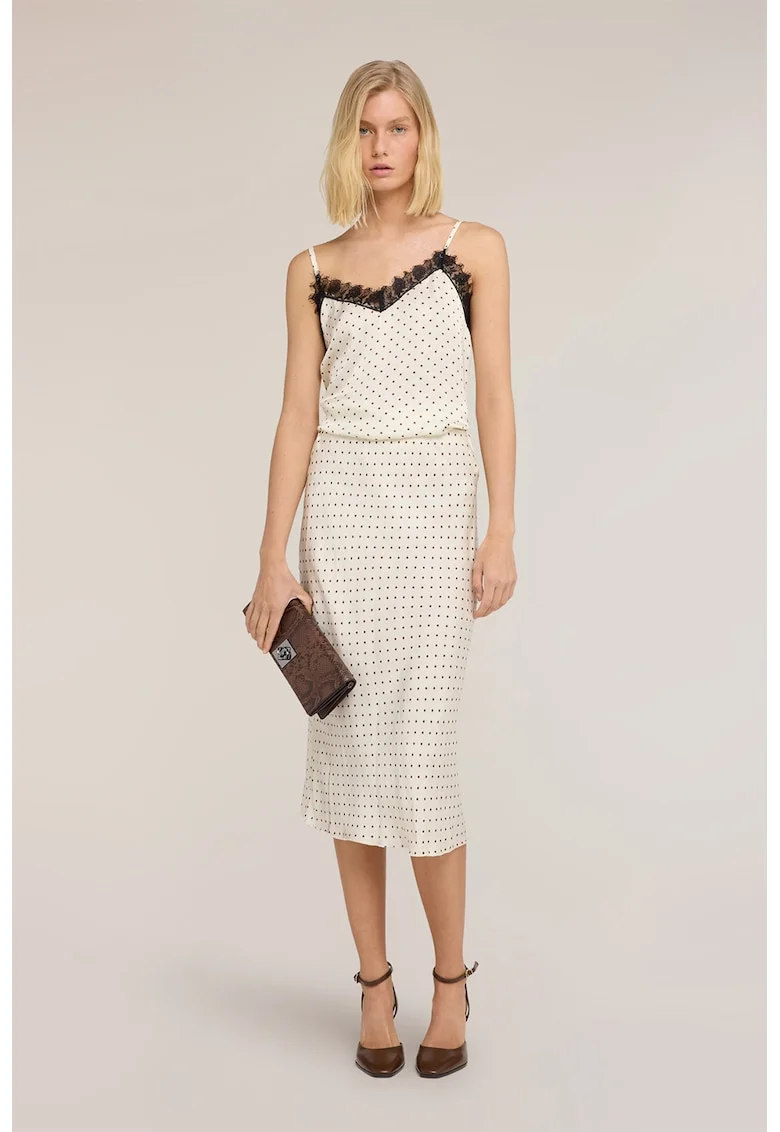 Top cu model buline si garnituri din dantela, Alb fildes/Negru