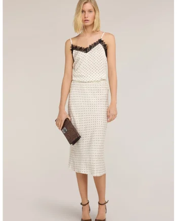 Top cu model buline si garnituri din dantela, Alb fildes/Negru