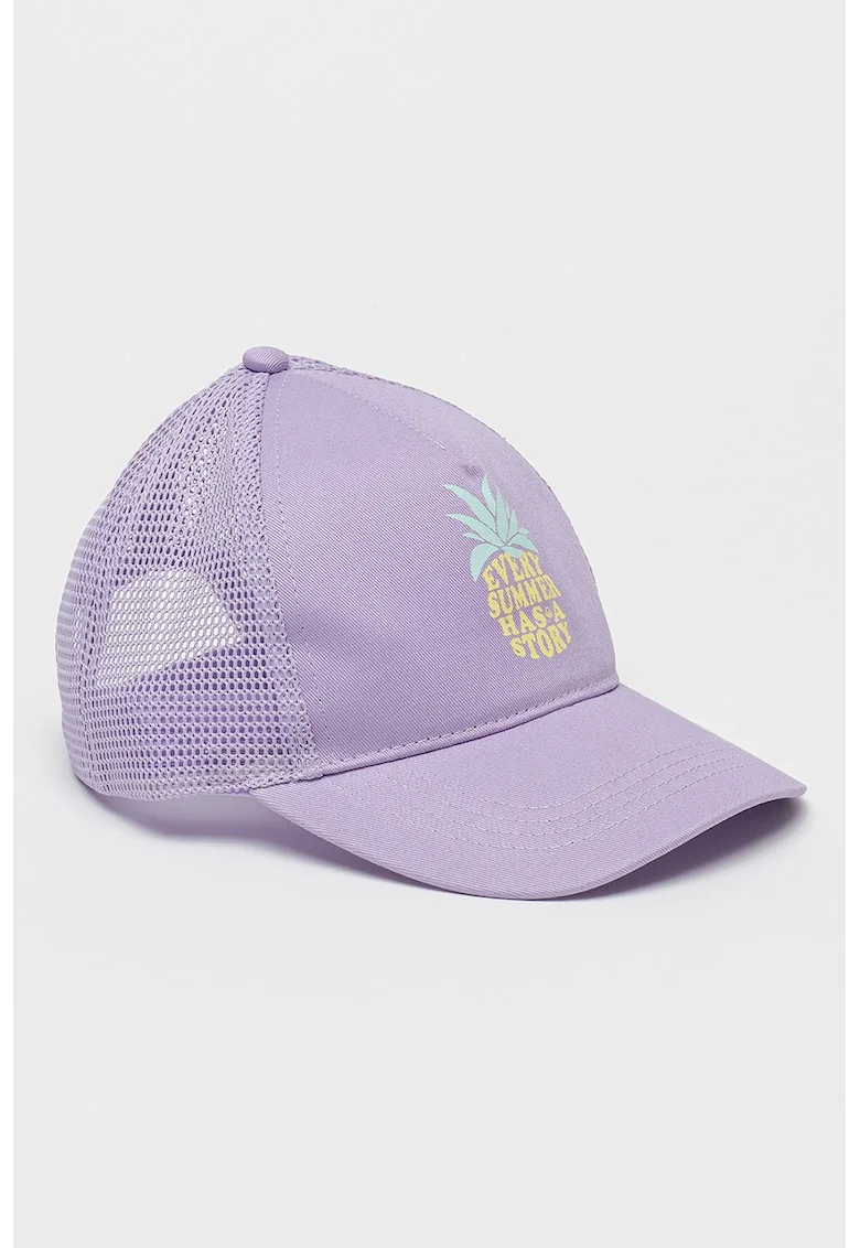Sapca trucker cu imprimeu discret, Galben pai/Lila