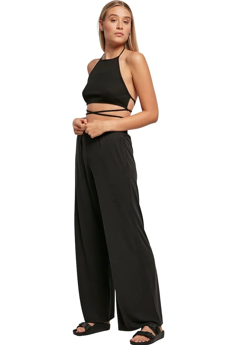 Top crop cu sireturi infasurabile, Negru