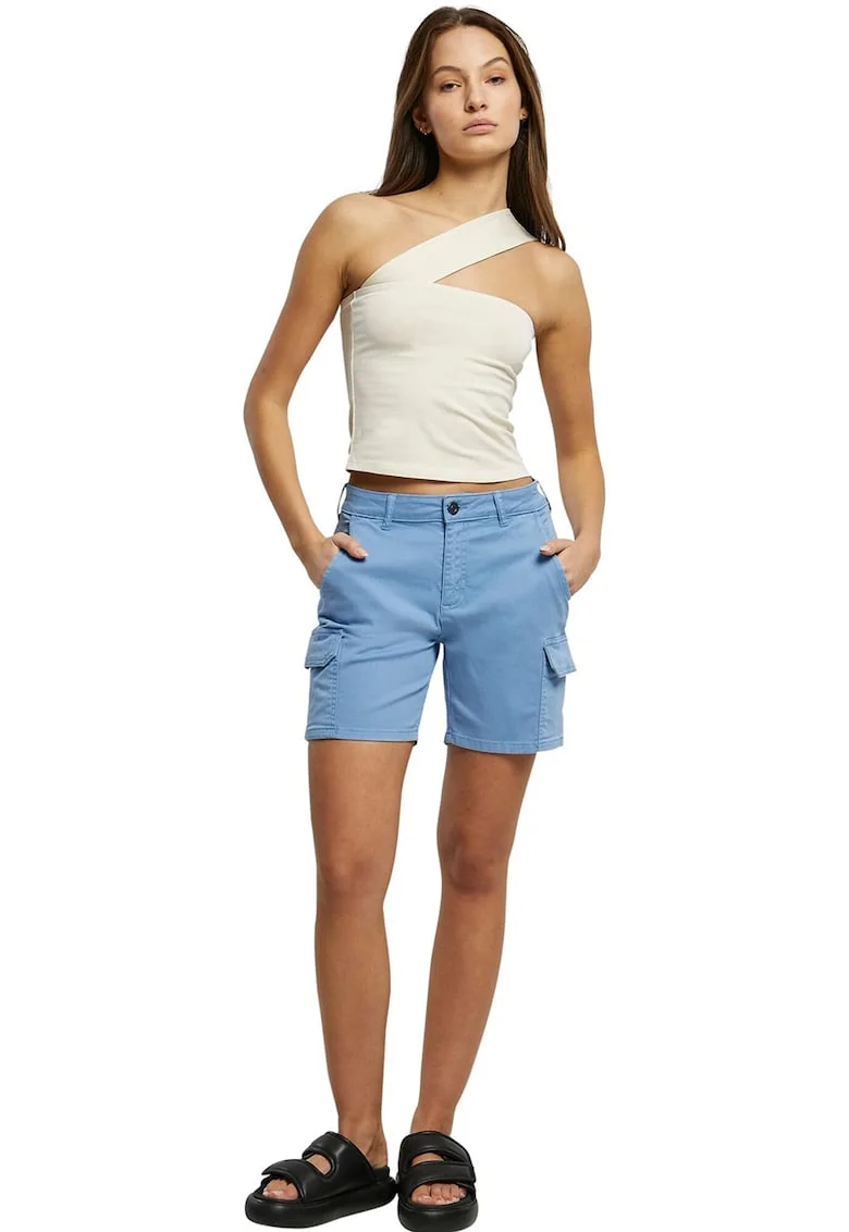 Top slim fit cu decolteu pe un umar, Alb fildes