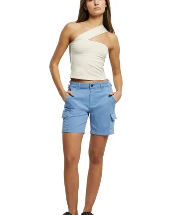 Top slim fit cu decolteu pe un umar, Alb fildes