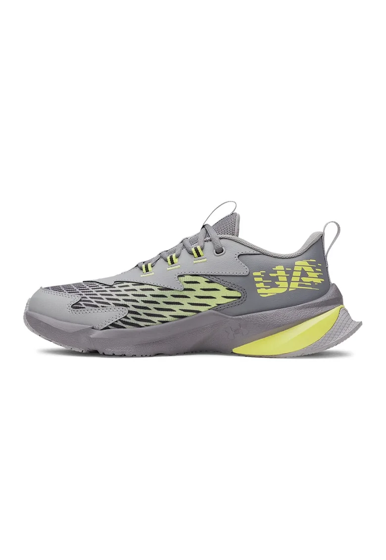 Pantofi Scramjet de piele cu garnituri din material textil pentru alergare, Gri/Galben deschis
