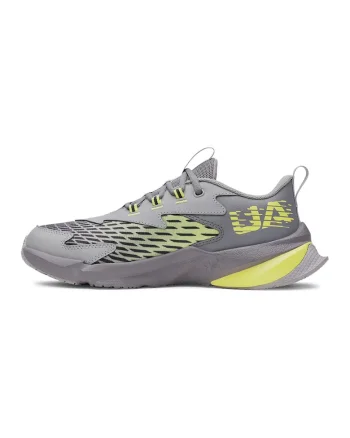 Pantofi Scramjet de piele cu garnituri din material textil pentru alergare, Gri/Galben deschis