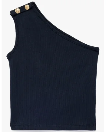 Top uni cu decolteu pe un umar, Bleumarin