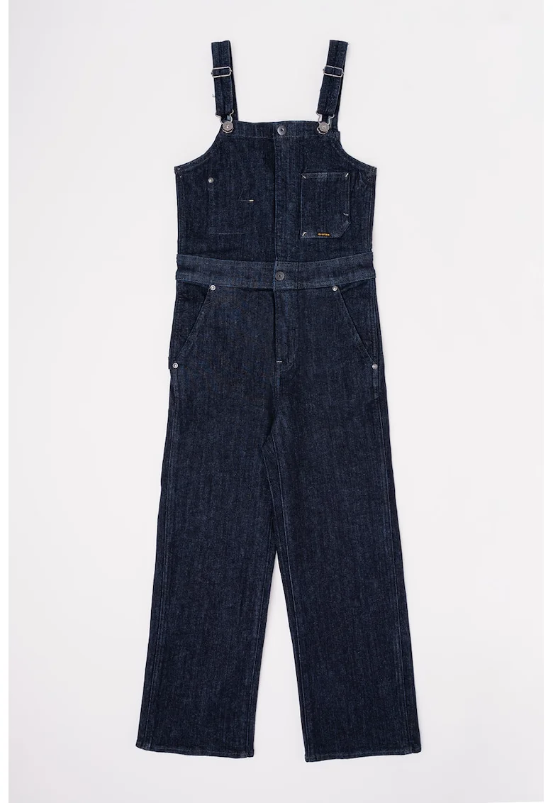 Salopeta de denim cu buzunar aplicat, Bleumarin