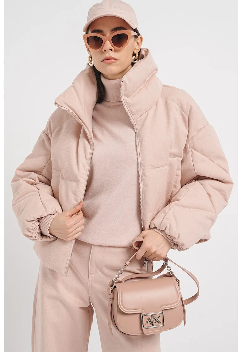 Geaca matlasata cu maneci cazute si maneci raglan, Roz pal