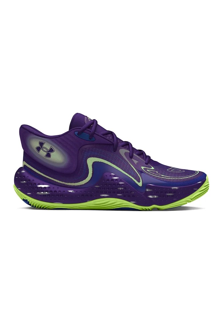 Pantofi colorblock medii pentru baschet Spawn 6, Violet/Verde electric