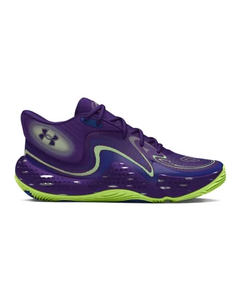 Pantofi colorblock medii pentru baschet Spawn 6, Violet/Verde electric