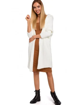 Cardigan supradimensionat cu gluga. . Acril/Poliamida. Alb ecru. Marime Universala