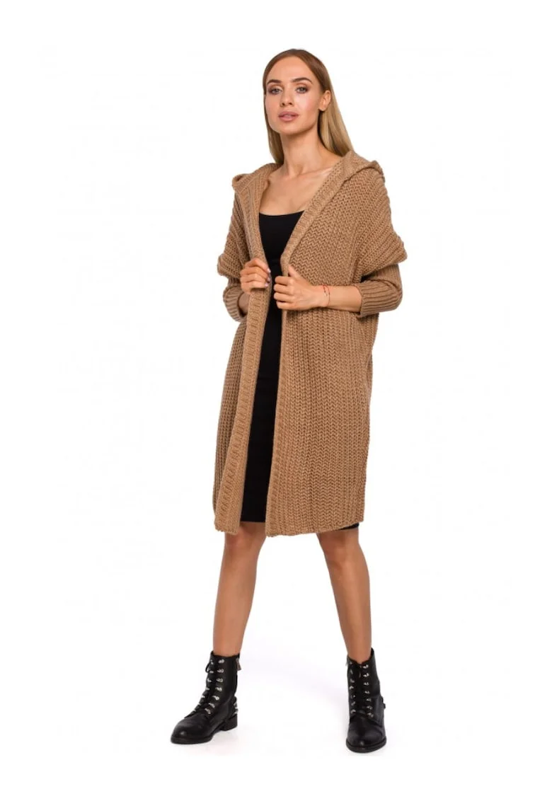 Cardigan supradimensionat cu gluga,  Acril/Poliamida, Maro, Marime Universala