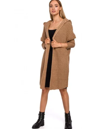 Cardigan supradimensionat cu gluga,  Acril/Poliamida, Maro, Marime Universala