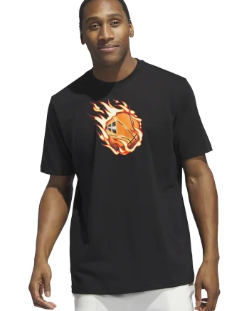 Tricou de bumbac cu imprimeu grafic, pentru baschet, Negru/Portocaliu