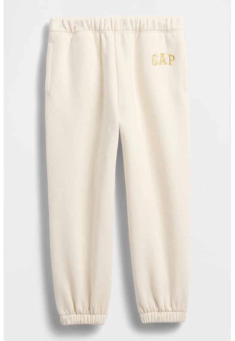Pantaloni de trening cu logo brodat, Crem