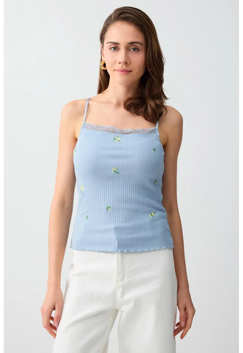 Top cu imprimeu floral, Albastru lavanda/Galben pal/Verde englez