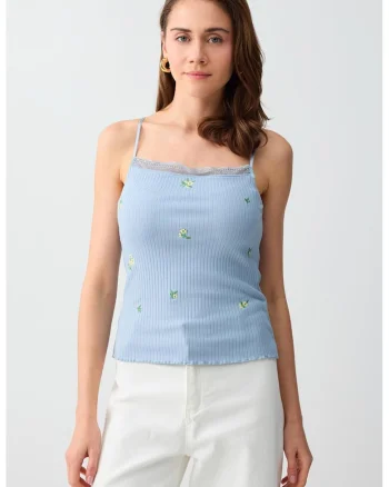 Top cu imprimeu floral, Albastru lavanda/Galben pal/Verde englez