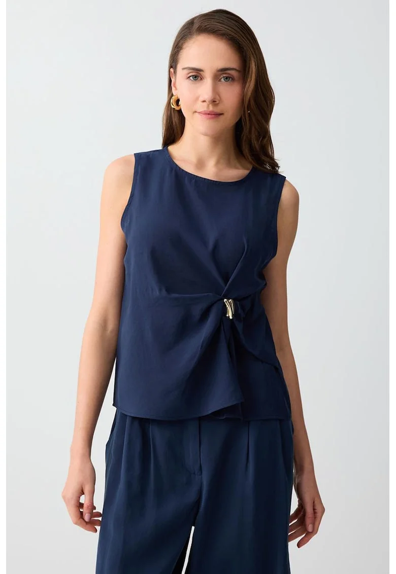Top din amestec de modal cu detaliu drapat, Bleumarin