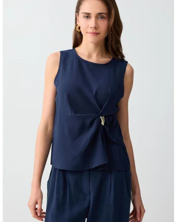 Top din amestec de modal cu detaliu drapat, Bleumarin