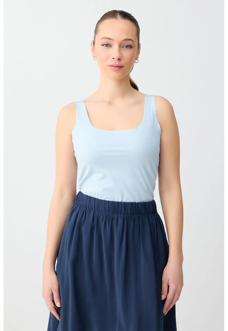 Top slim fit cu decolteu adanc, Albastru deschis