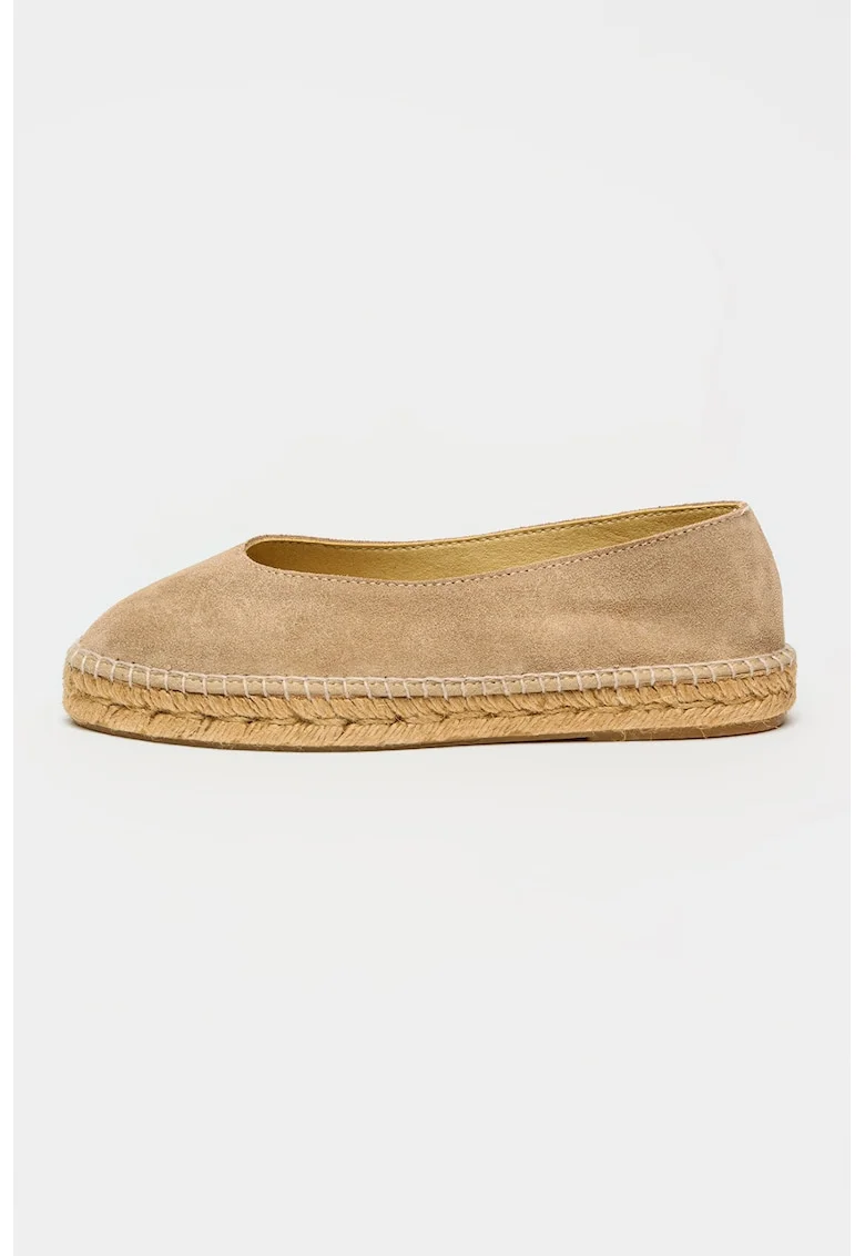 Espadrile din piele intoarsa cu model uni, Maro taupe