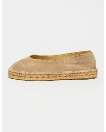 Espadrile din piele intoarsa cu model uni, Maro taupe