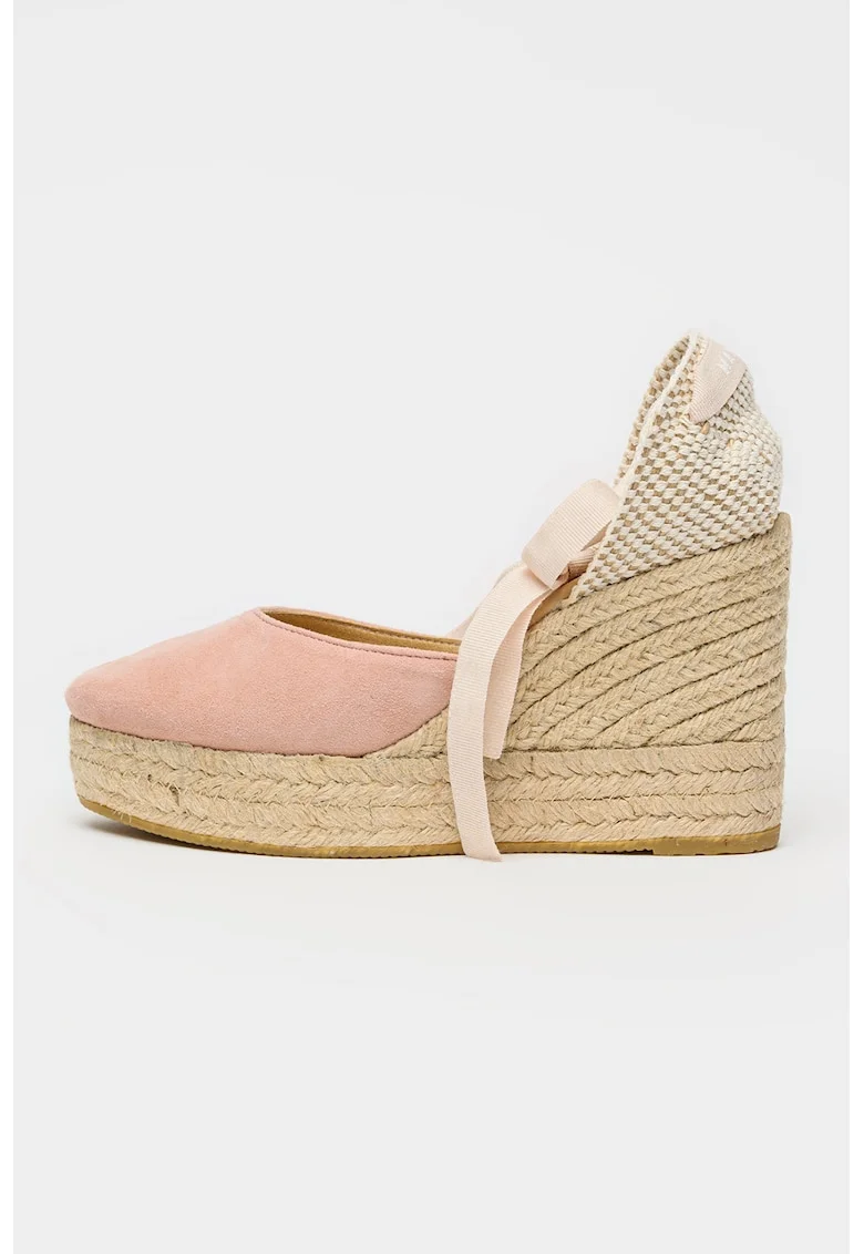 Espadrile wedge din piele intoarsa, Bej/Roz