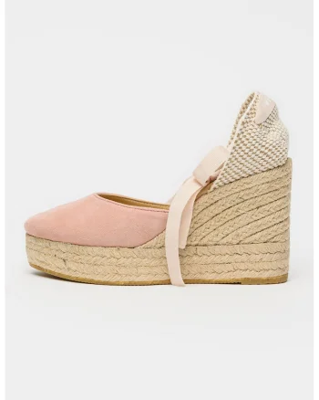 Espadrile wedge din piele intoarsa, Bej/Roz