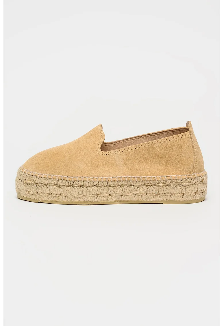 Espadrile flatform din piele intoarsa, Bej