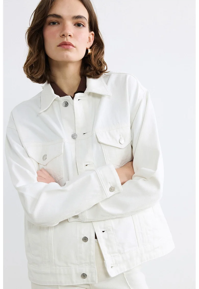 Jacheta uni de denim, Alb